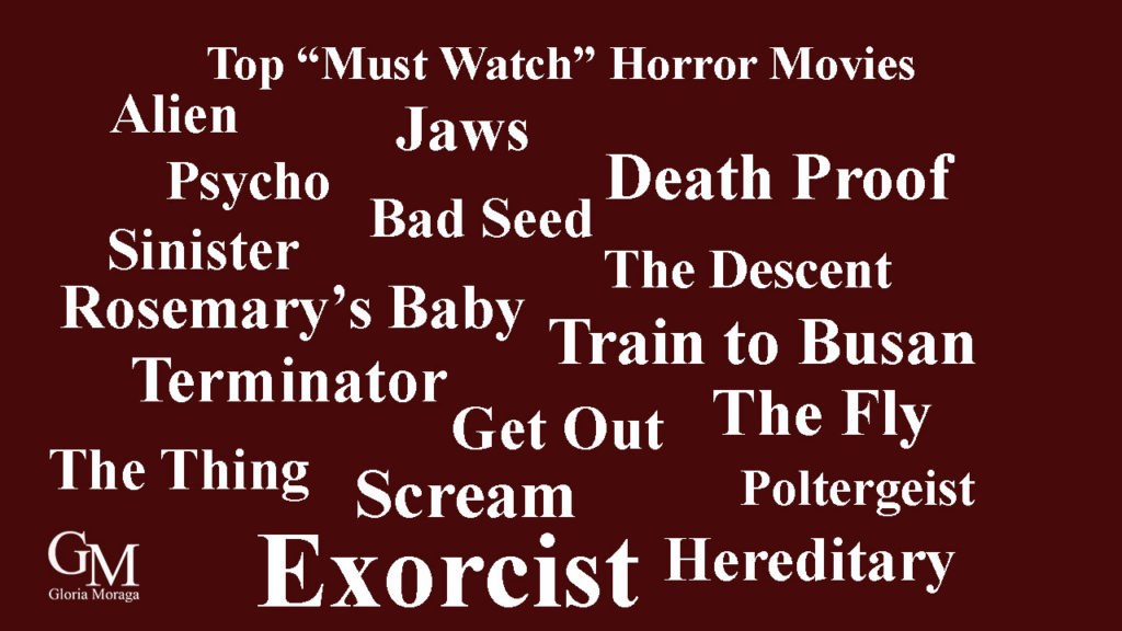 My Top Must Watch Horror Movies, including Alien, Jaws, Psycho, Bad Seed, Death Proof, Sinster, Train to Busan and more