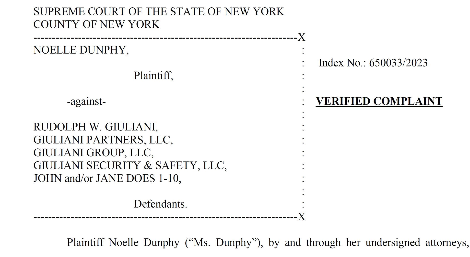Screen Shot of Lawsuit Accusing Guiliani of sexual Assault